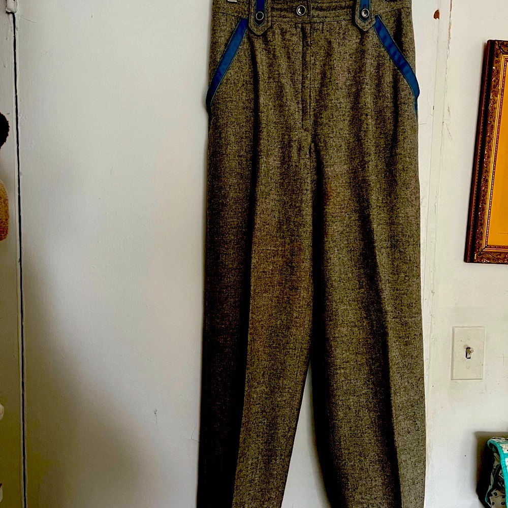 Courreges vintage made in France wool greyPants with Blue Accents